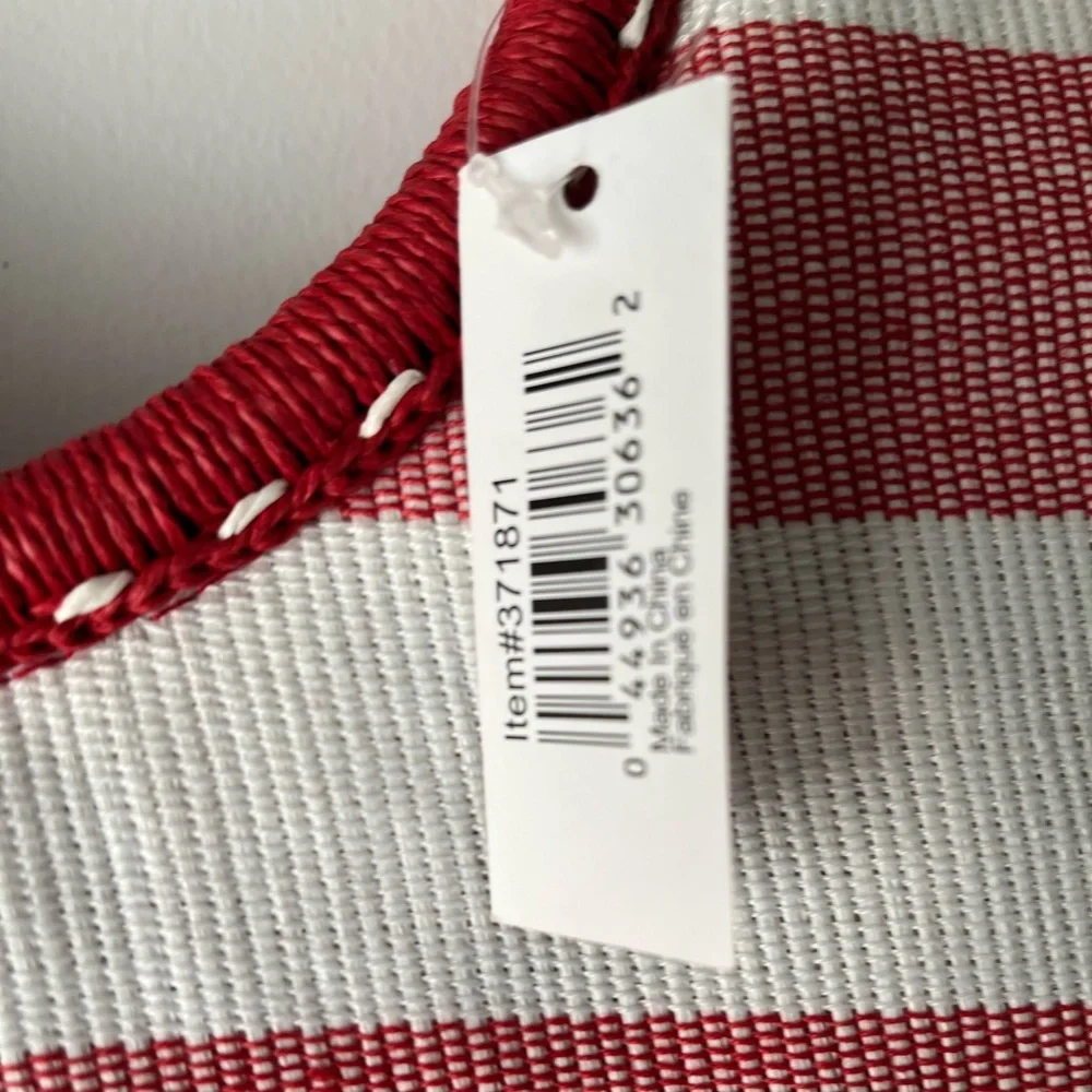 NWT CRABTREE & EVELYN Red White Striped Wrapped Circular Handles Beach Tote